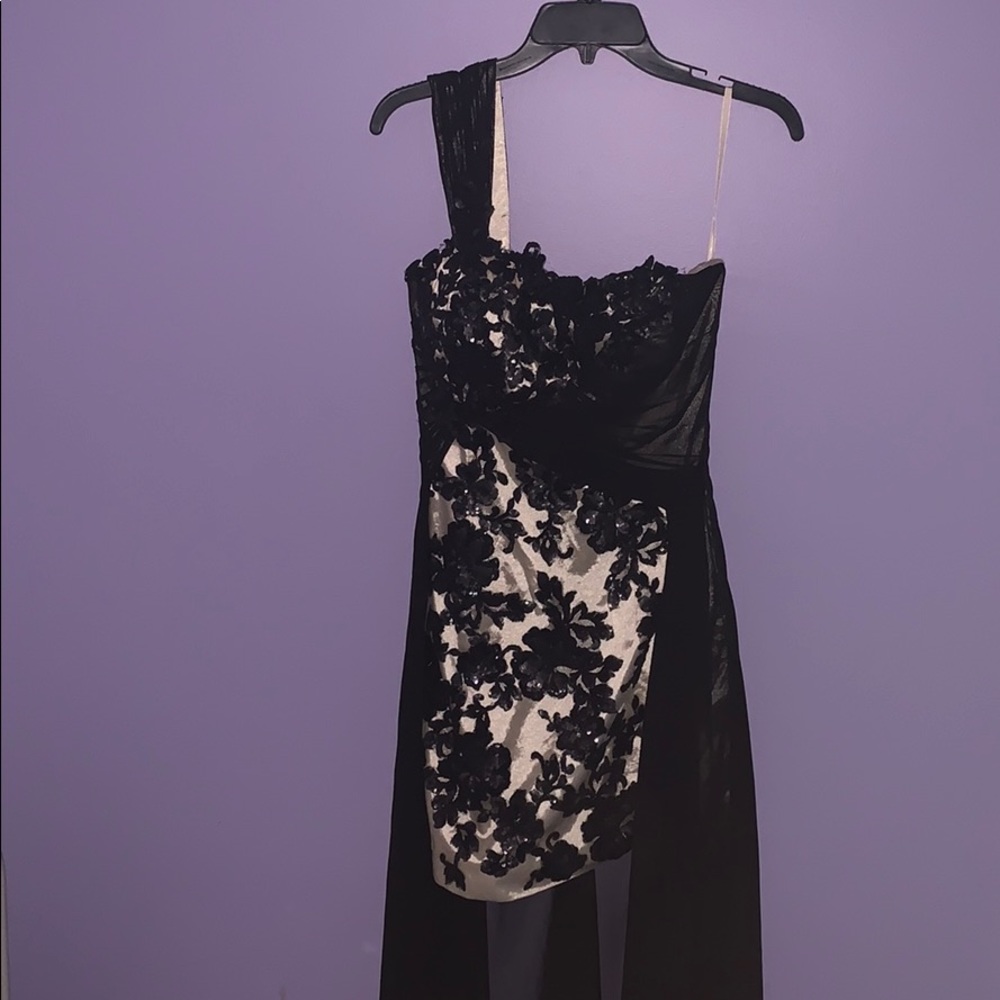 Night Moves Black/Cream with flowers Gown (8) Midi